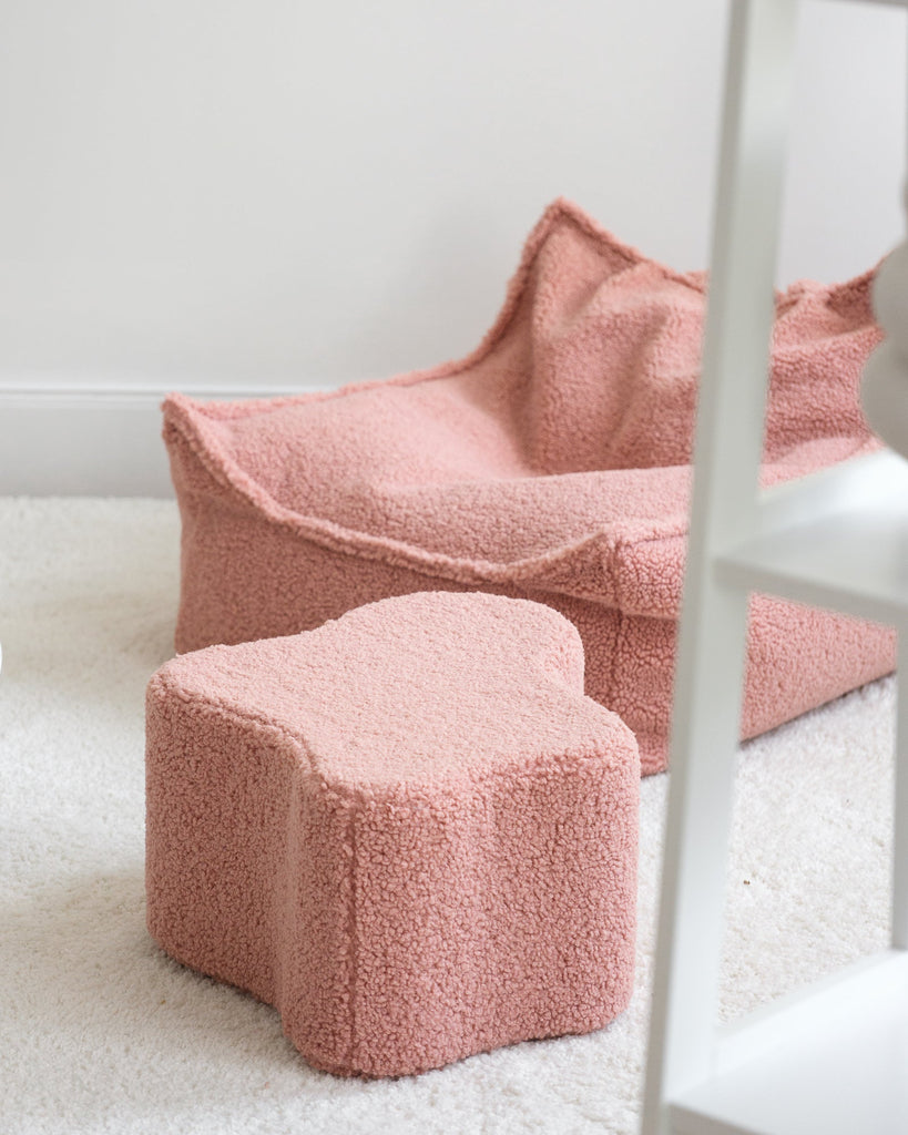 Organische poef | Roze teddystof