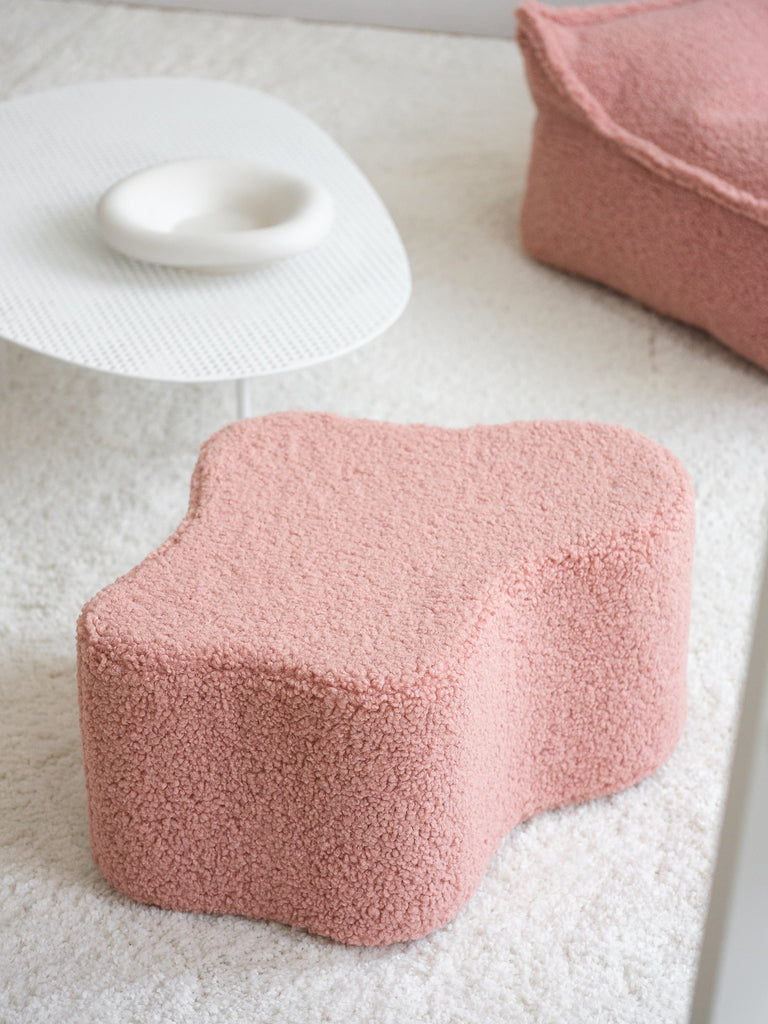 Organische poef | Roze teddystof
