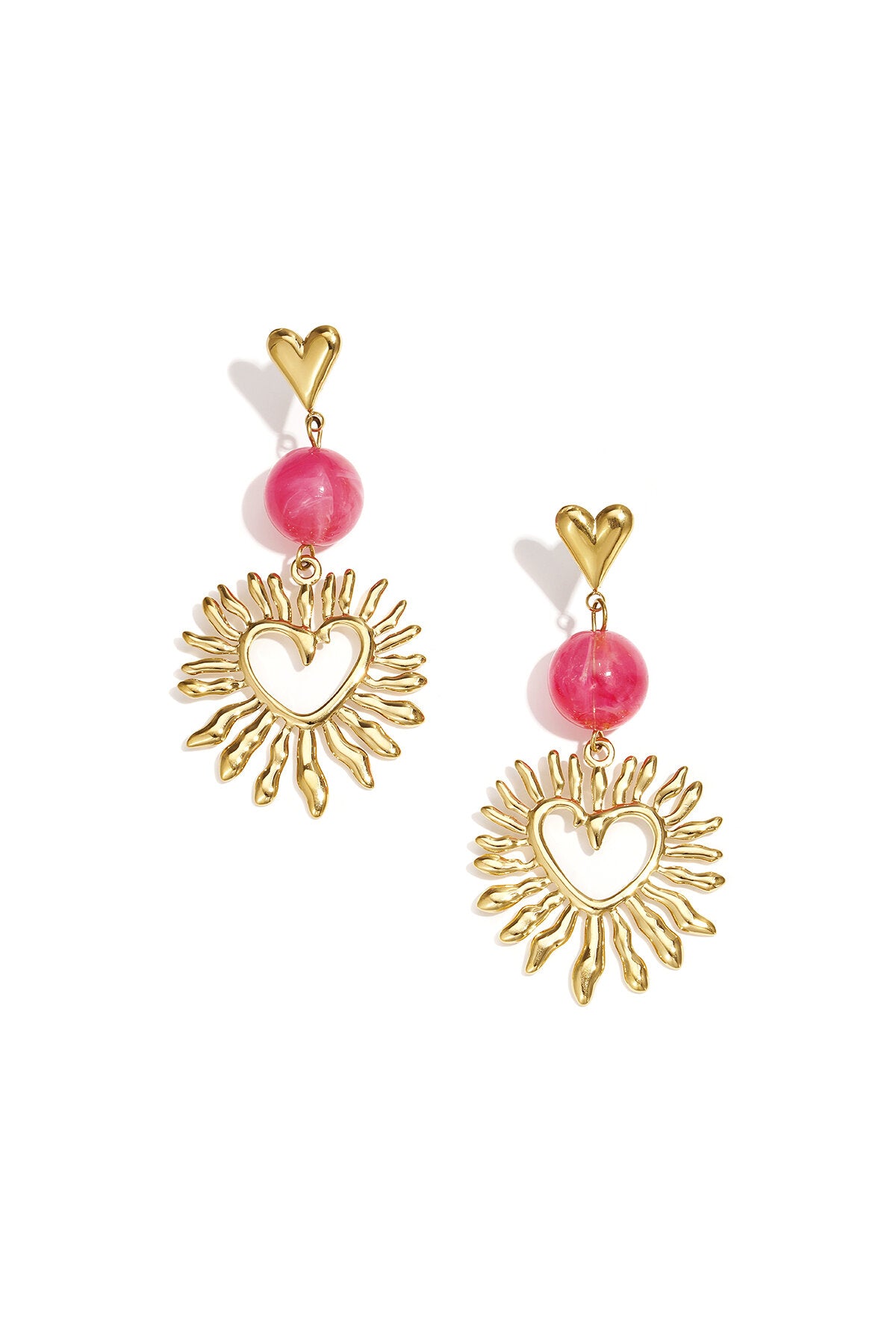 Heart earrings with statement bead