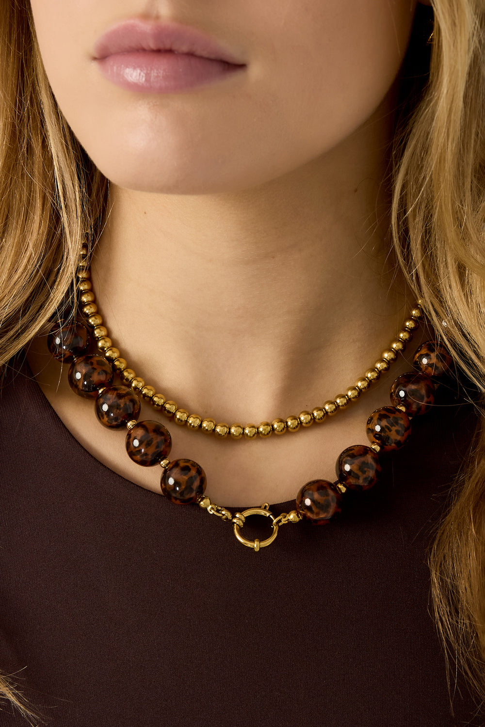 Kralenketting | Leopard | Bruin & goud