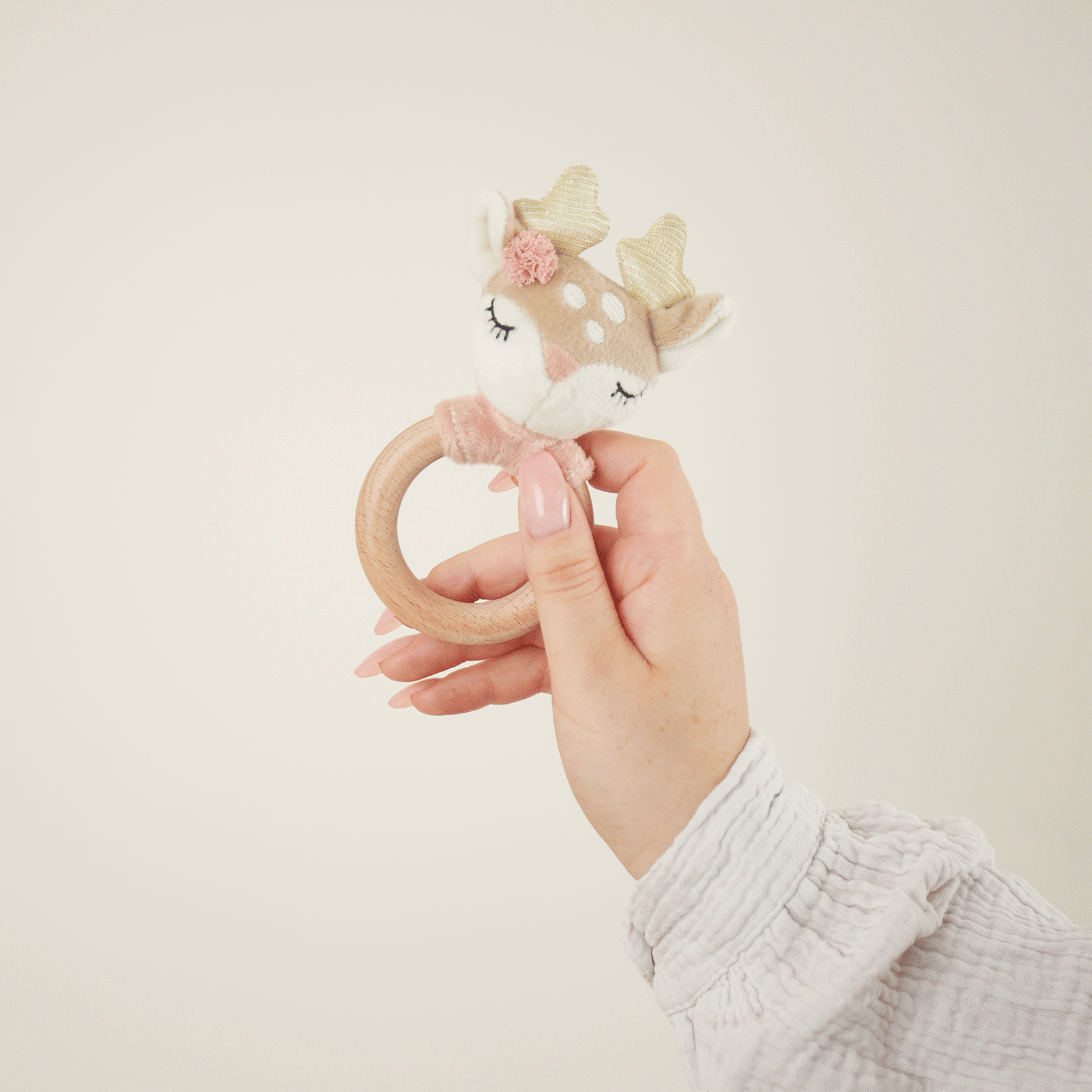 Rammelaar & bijtring hert | Beige & roze