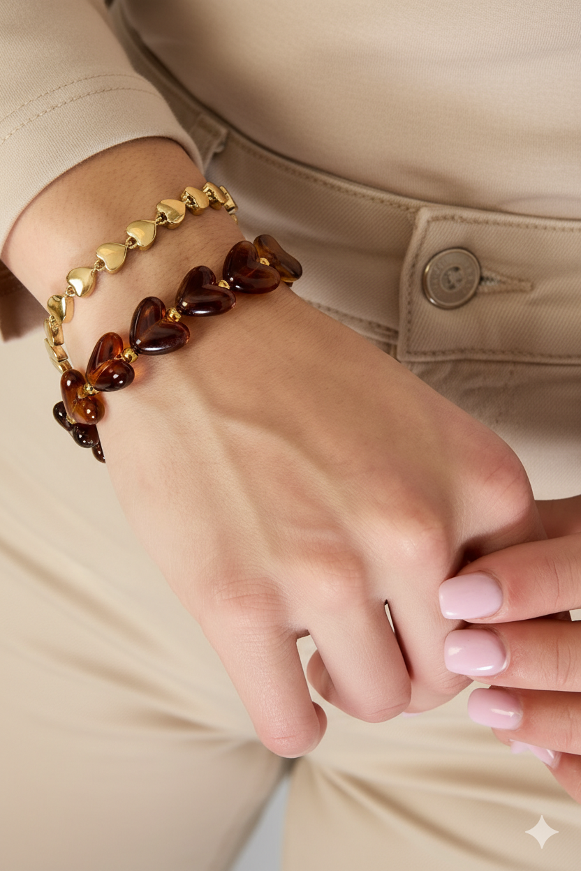 Pre-order | Armband | Chunky hearts | Beige