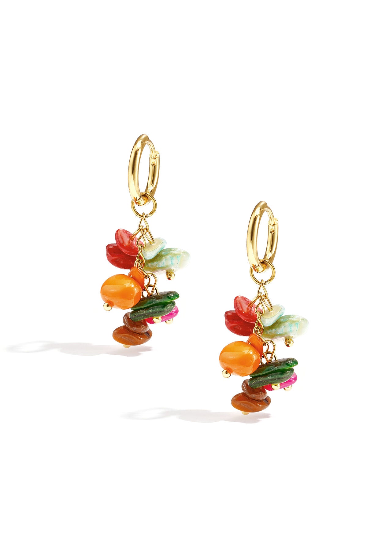Small hoop earrings with dangling stones and beads