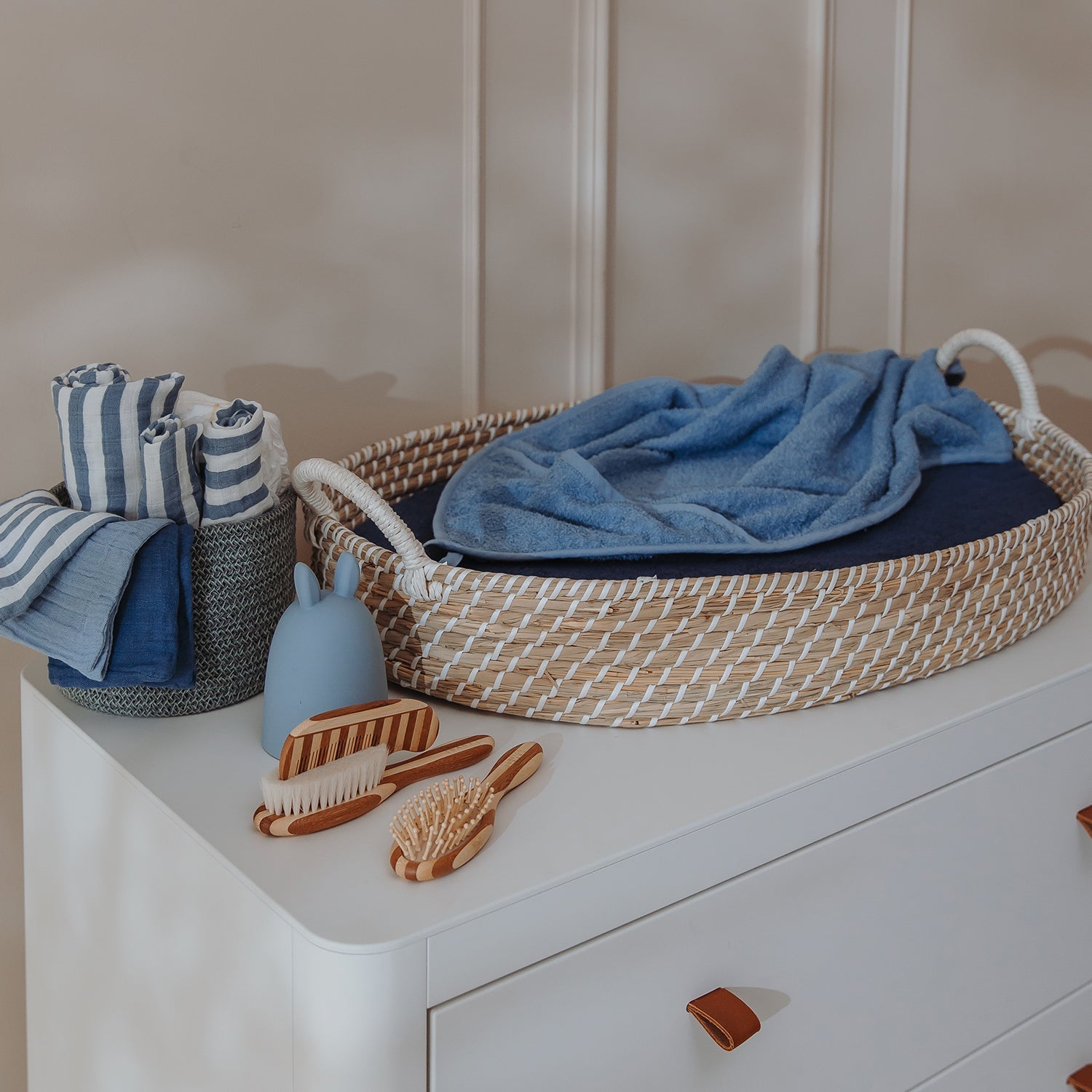 Hydrofieldoek | 30 x 30 cm | Fat stripe | Jeans blue | Set van 2