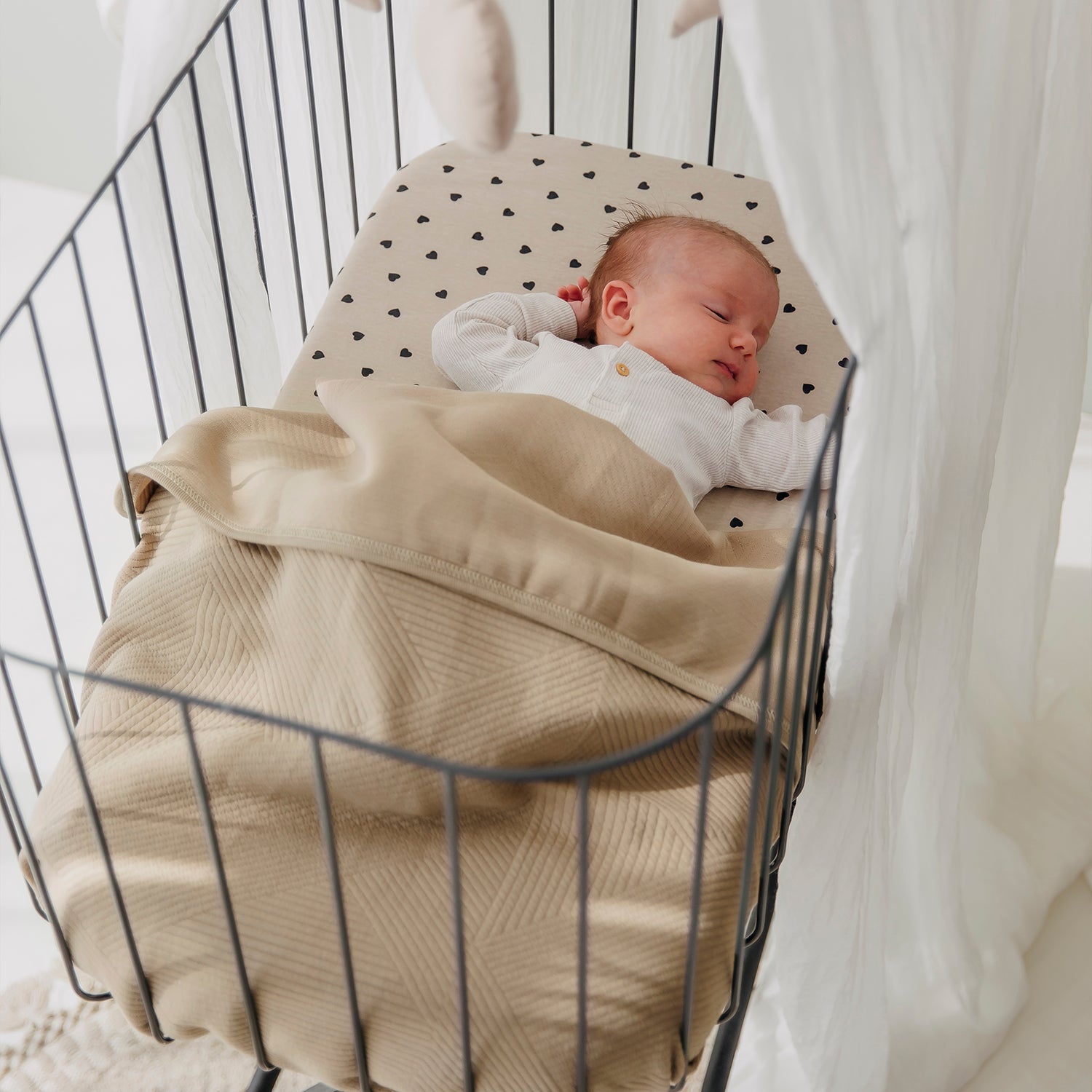 Wiegdeken | Gebreid jacquard | Pure taupe