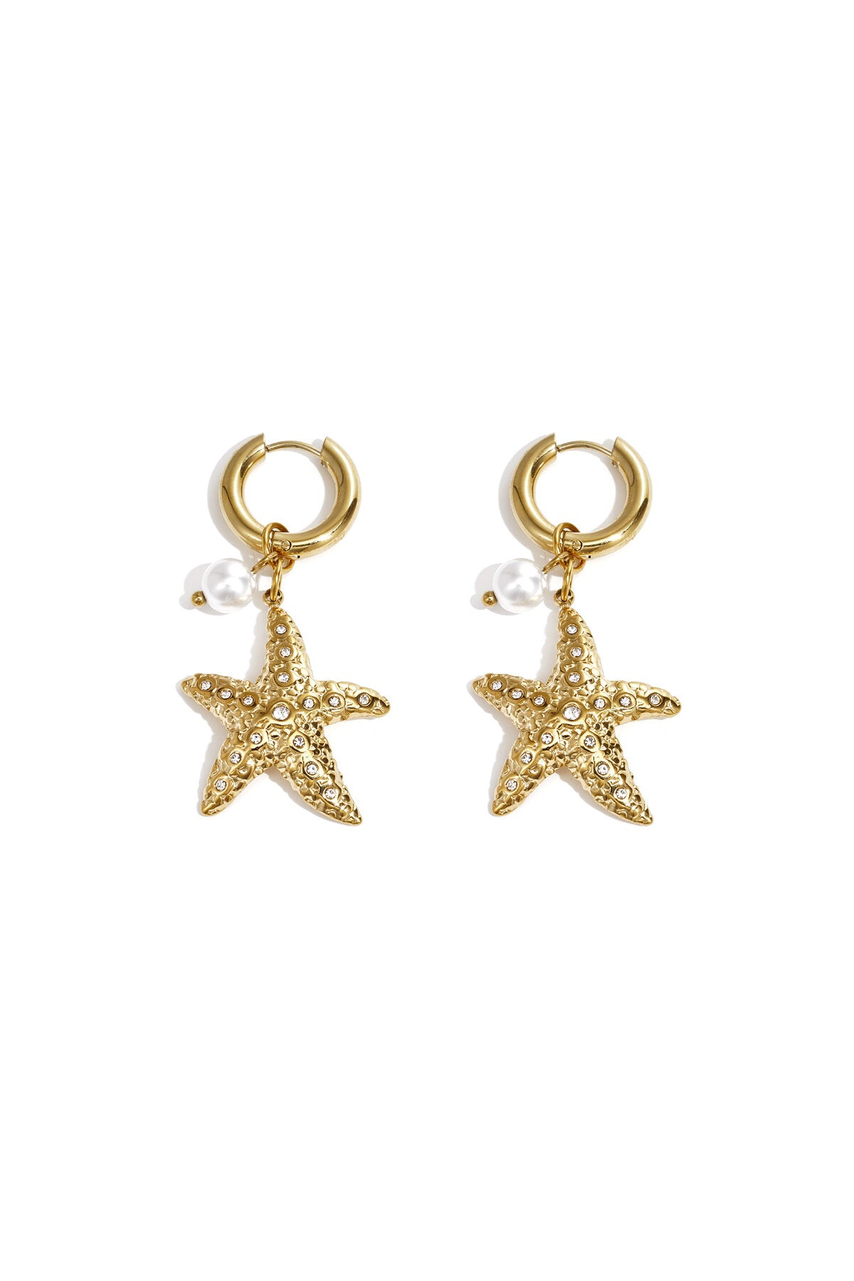 Earrings with starfish and pearl