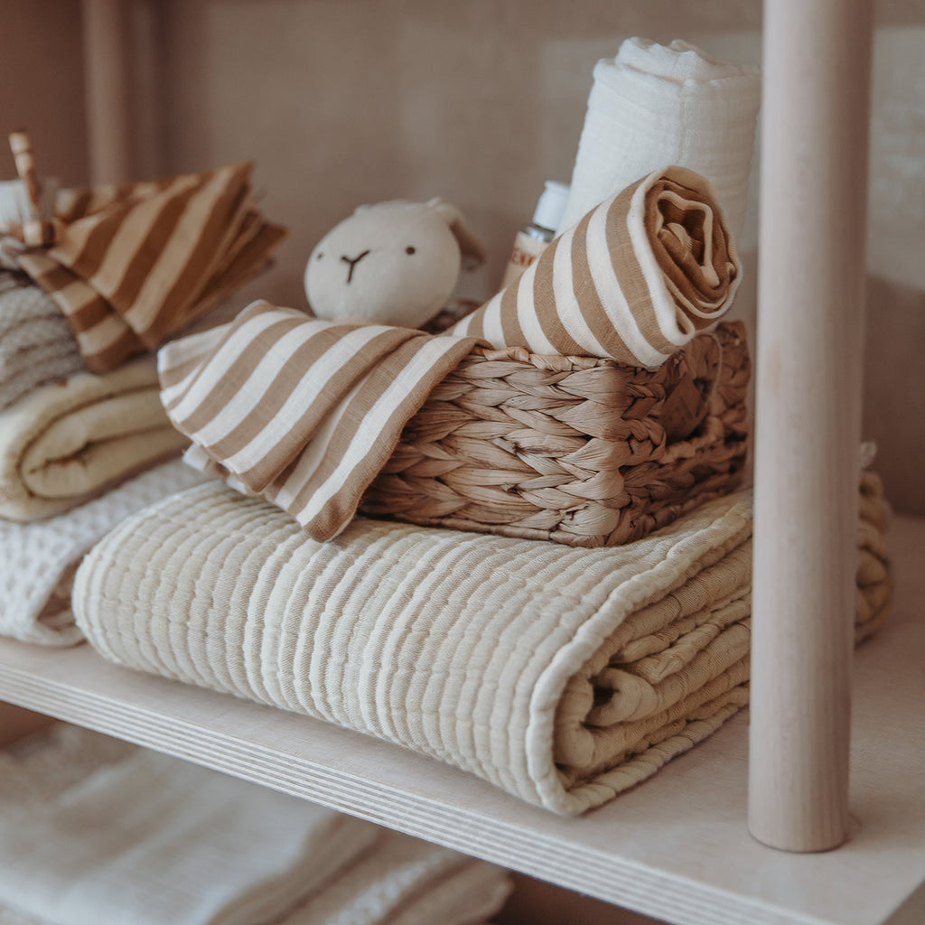 Wiegdeken | Pre-washed hydrofiel | Jacquard stripe | Sand