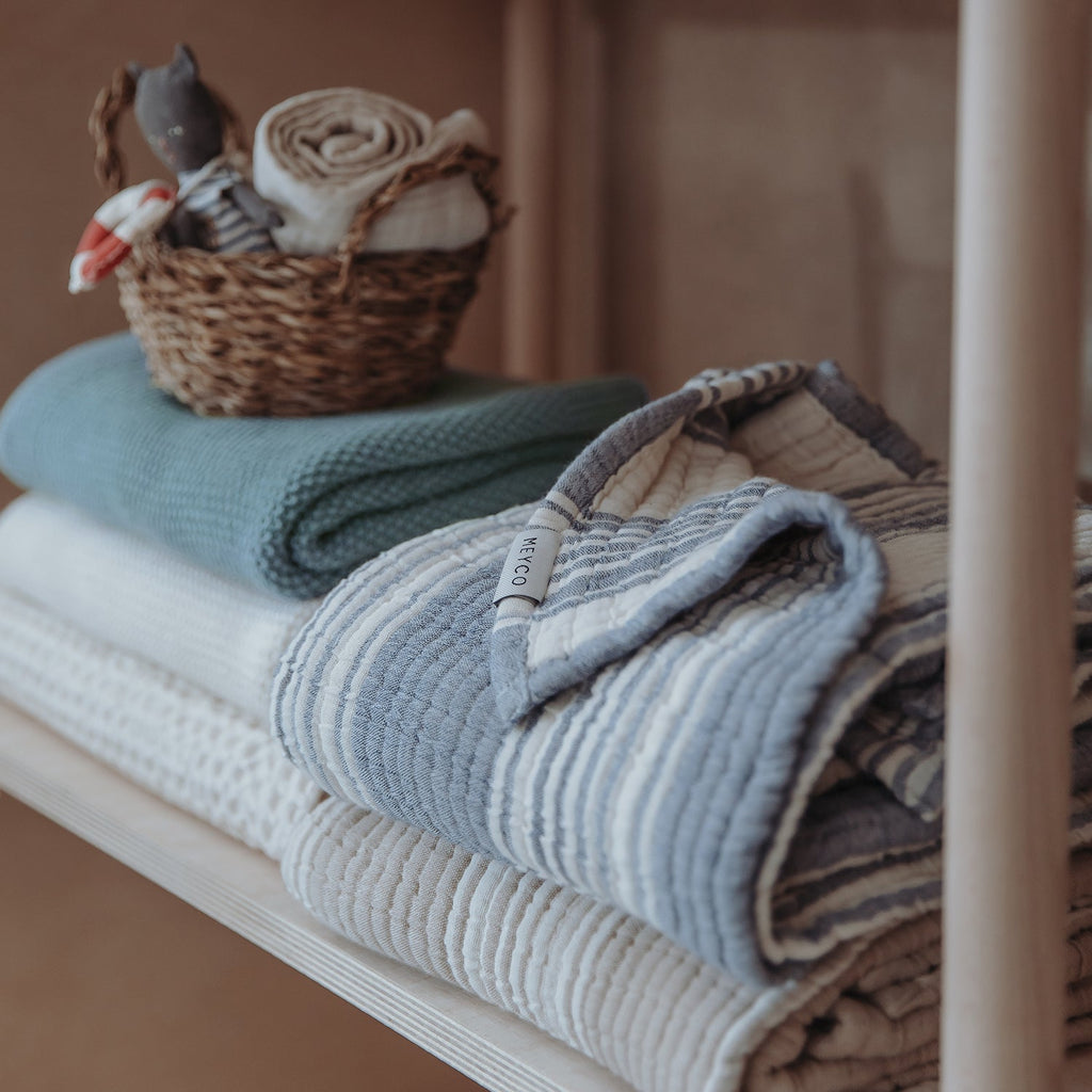 Wiegdeken | Pre-washed hydrofiel | Jacquard stripe | Indigo