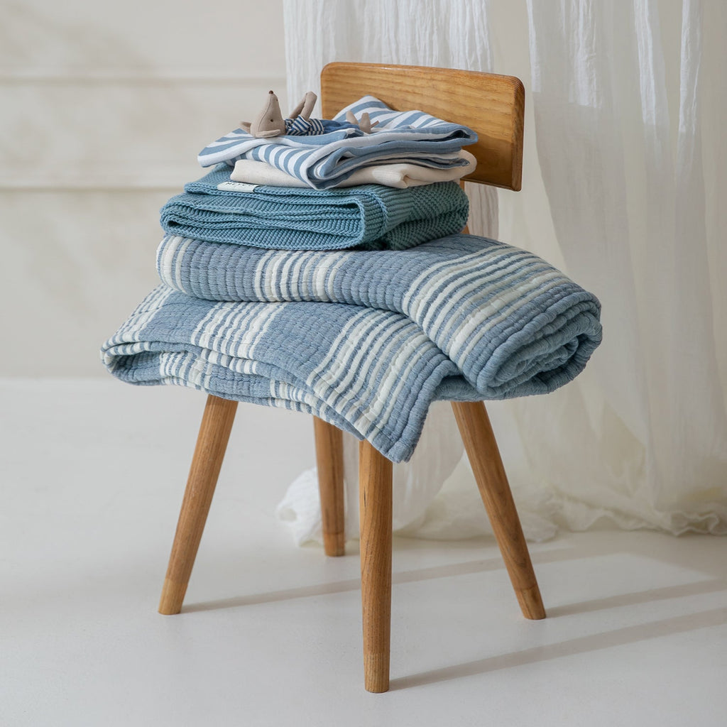 Wiegdeken | Pre-washed hydrofiel | Jacquard stripe | Indigo