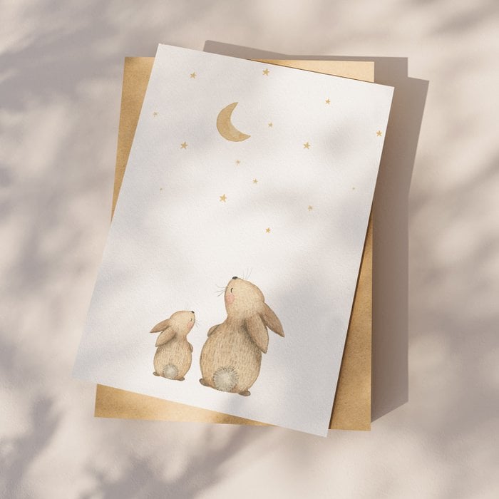 Wenskaart | Konijnen | Sterrenhemel