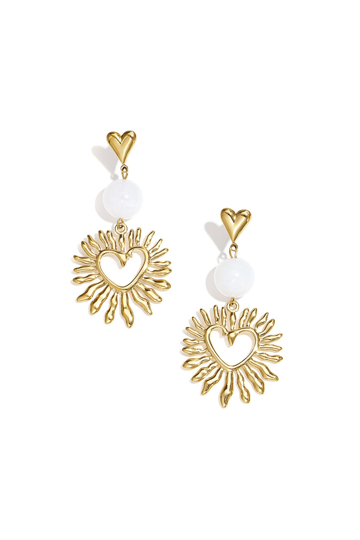 Heart earrings with statement bead