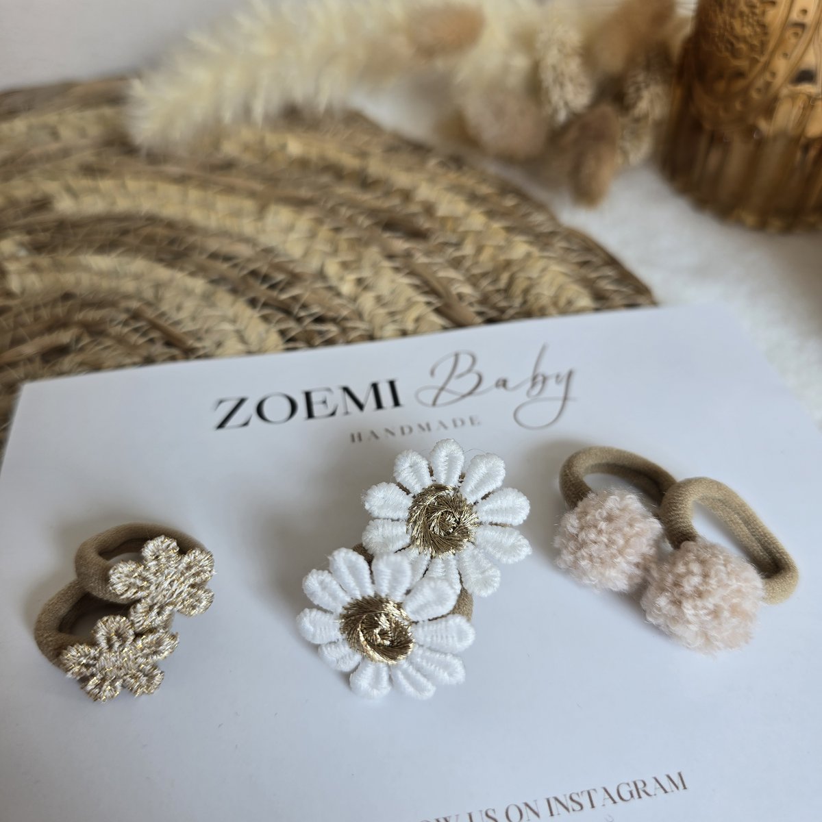 Haarelastiekjes | Bloemen & pompoms | Set van 6