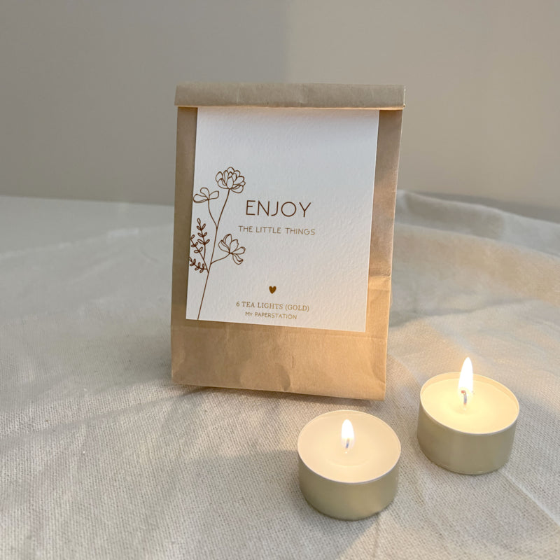 Theelichten in giftbag | Enjoy the little things