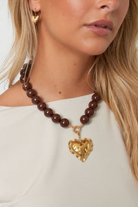 Necklace with large beads and front closure-15mm
