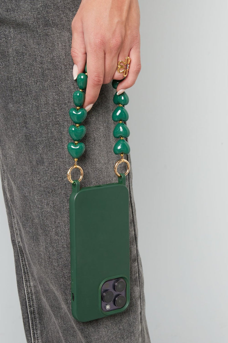 Telefoonkoord | Chunky hearts | Gebroken wit & goud