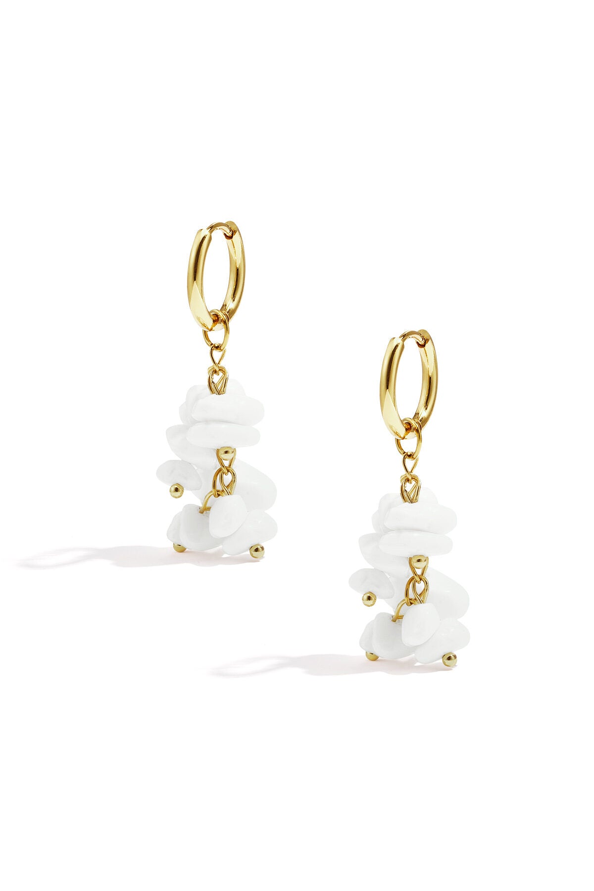 Small hoop earrings with dangling stones and beads
