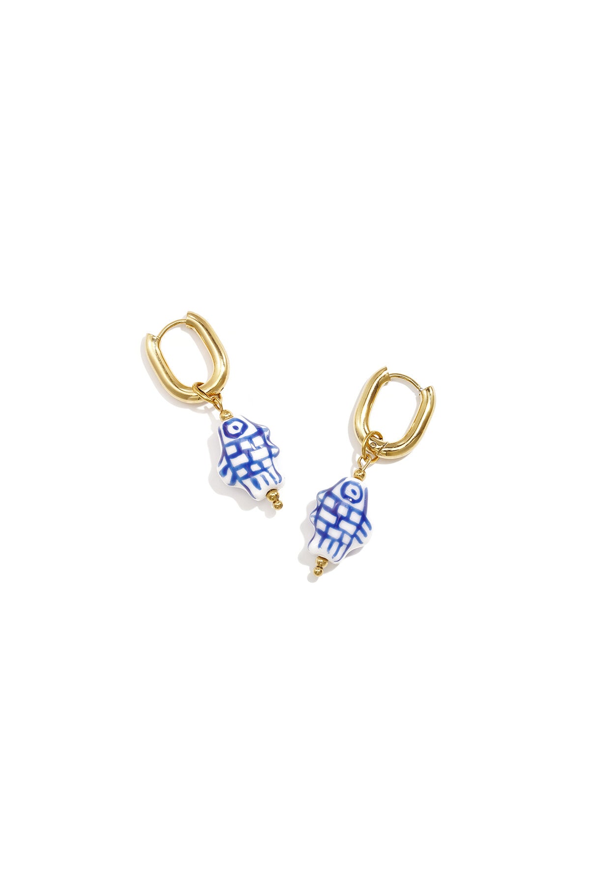 Squoval earrings with checkered fish charm