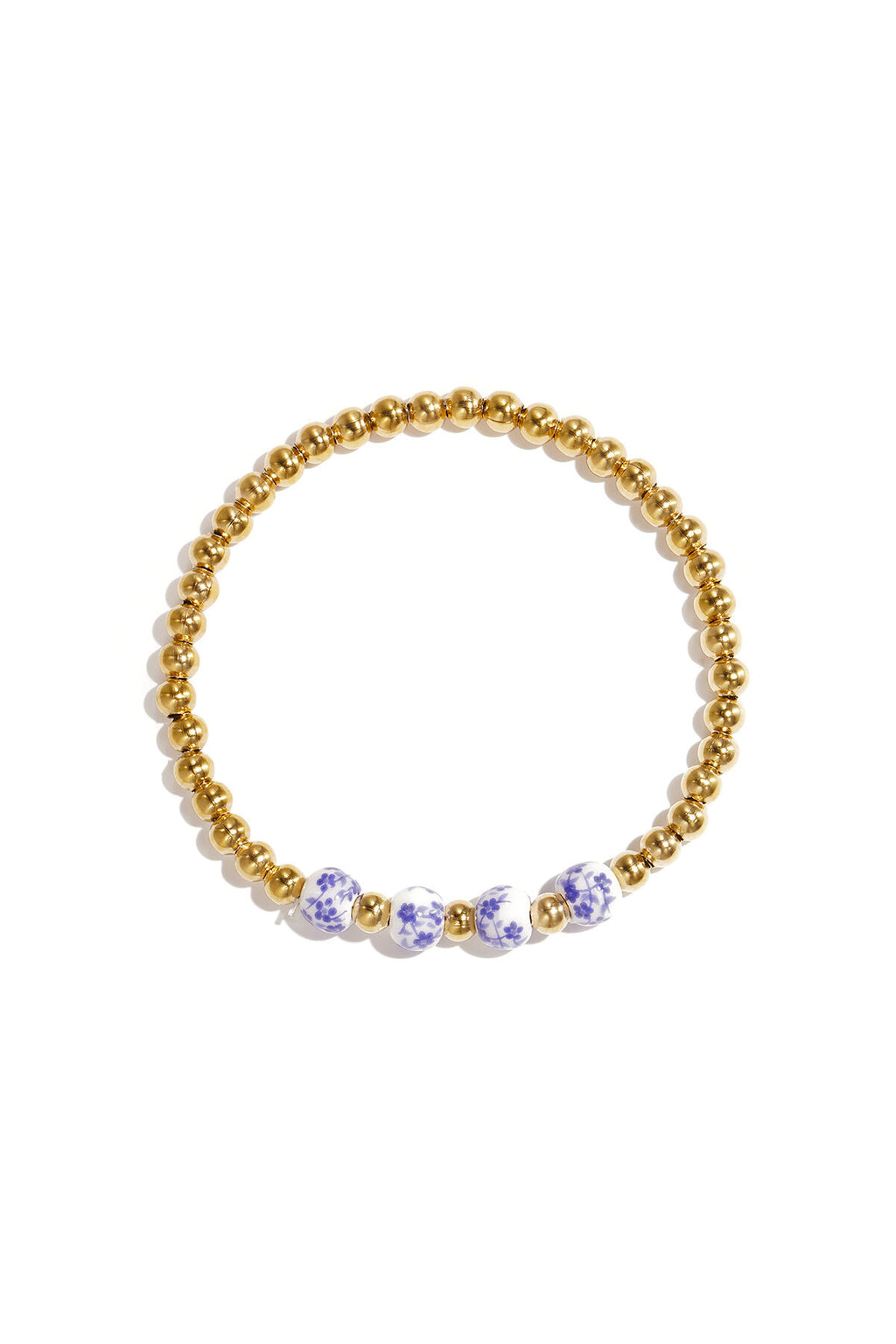 Solid beaded bracelet with beads in a blue floral print