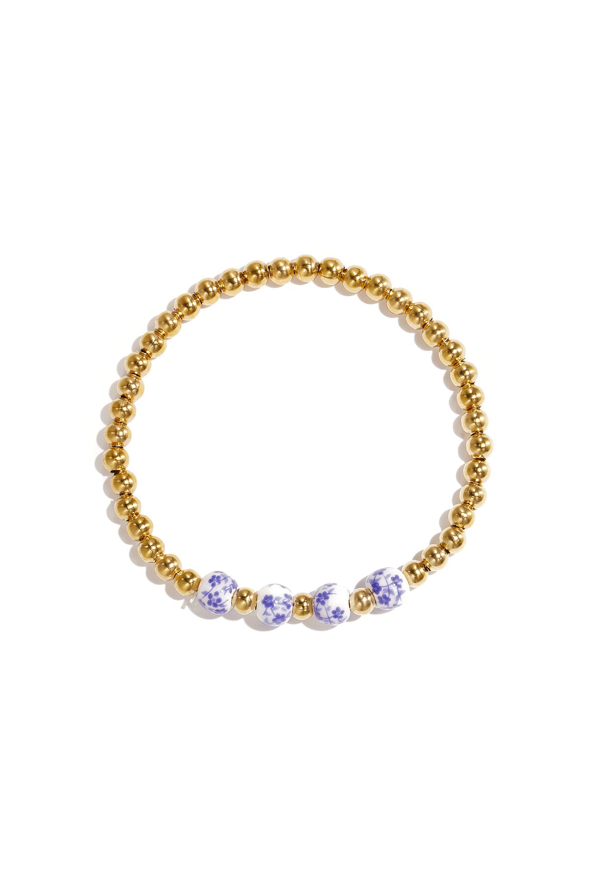 Solid beaded bracelet with beads in a blue floral print