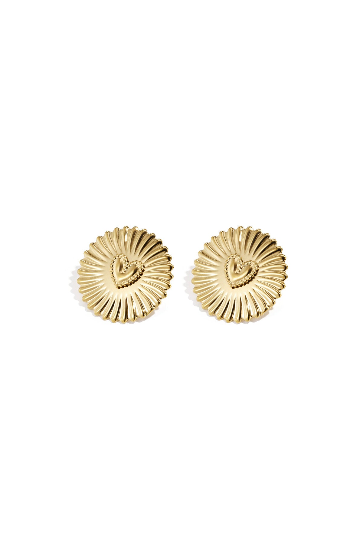 Statement earrings sparkling coin with heart
