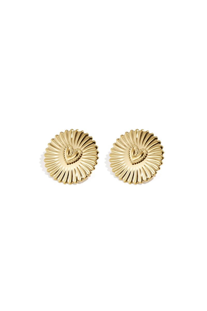 Statement earrings sparkling coin with heart