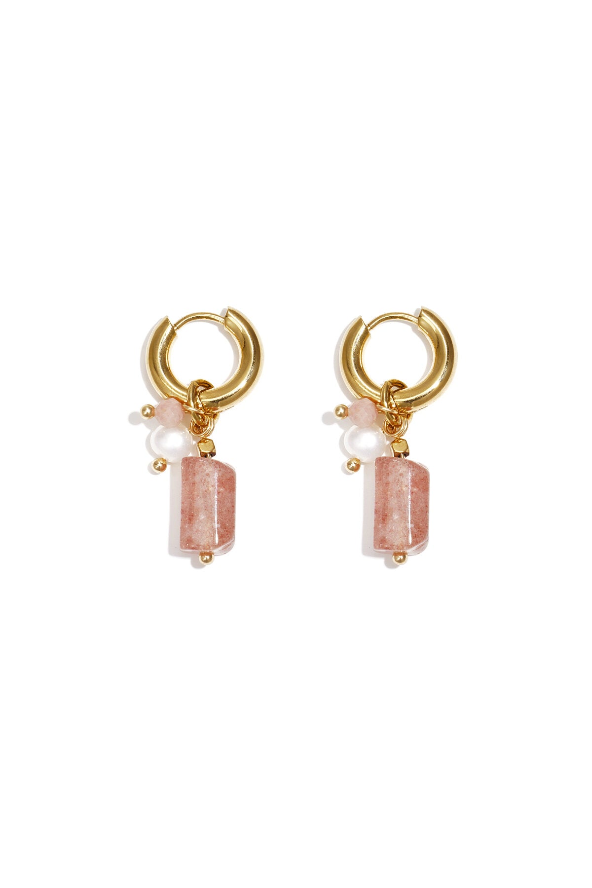 Small hoop earrings with pearl, bead, and stone pendants