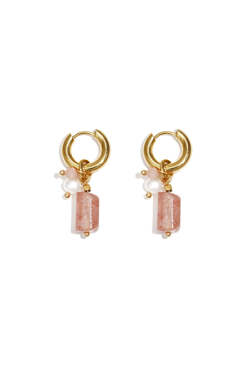 Small hoop earrings with pearl, bead, and stone pendants