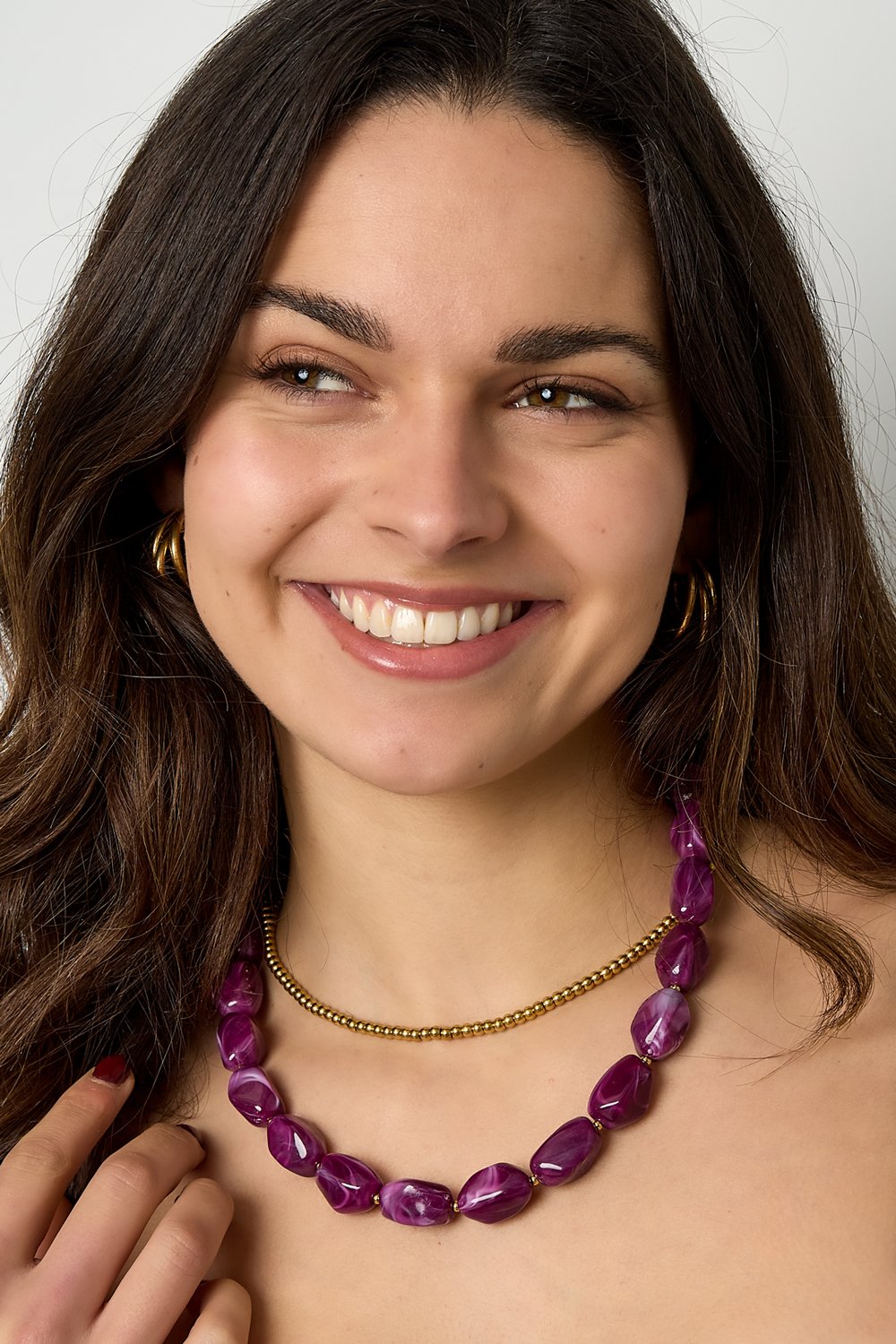 Ketting | Irregular stone | Gebroken wit