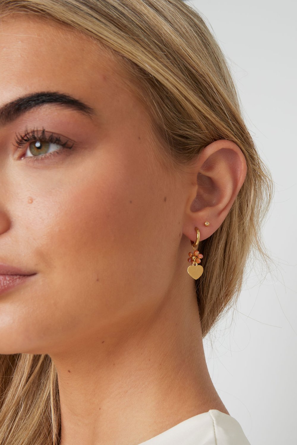 Oorbellen | Flower heart | Peach & goud