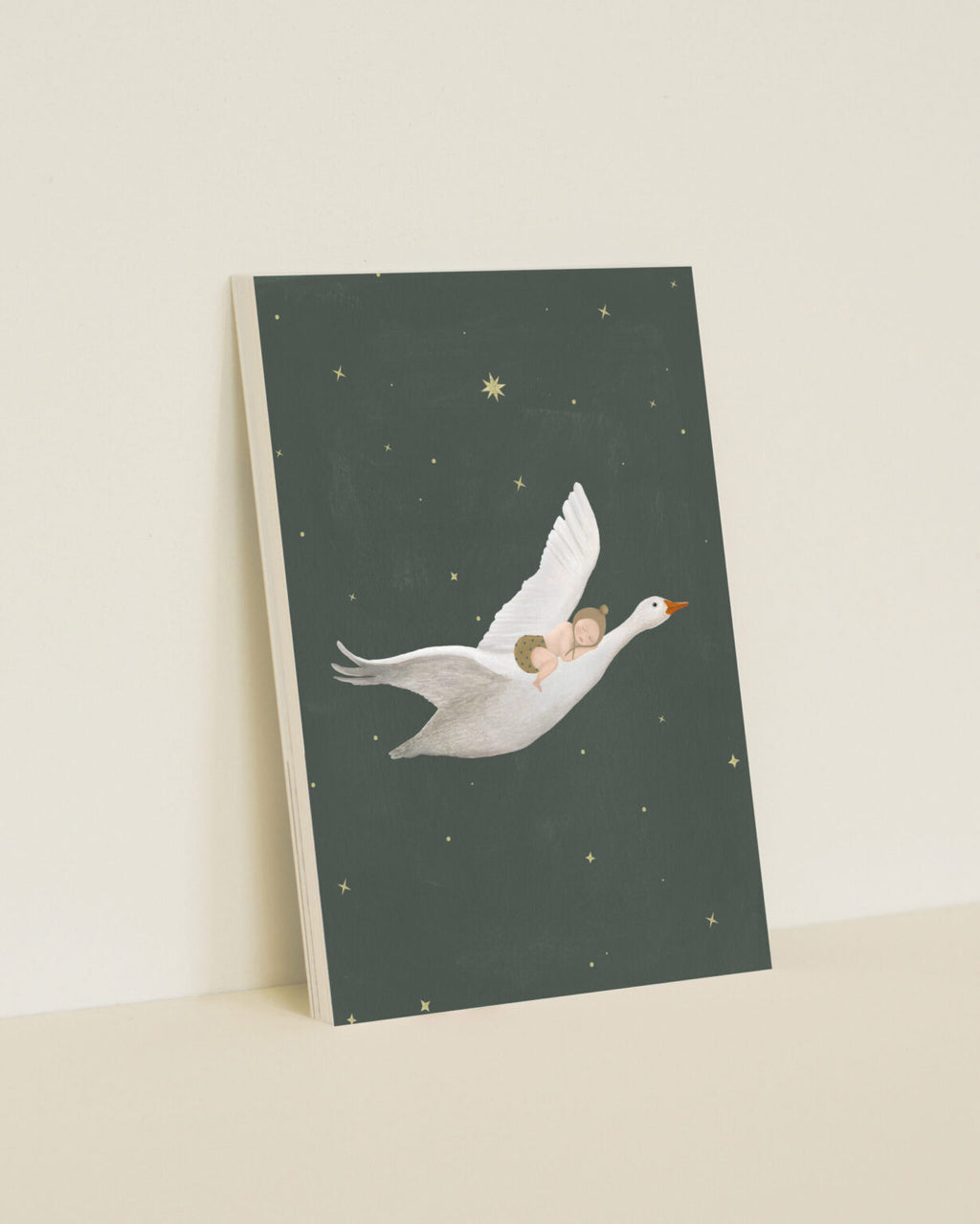 Enkele kaart met envelop | Gans met baby | Sterren