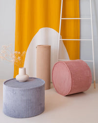 Ronde ribstof poef | Ø 39.5 cm | Pink mousse