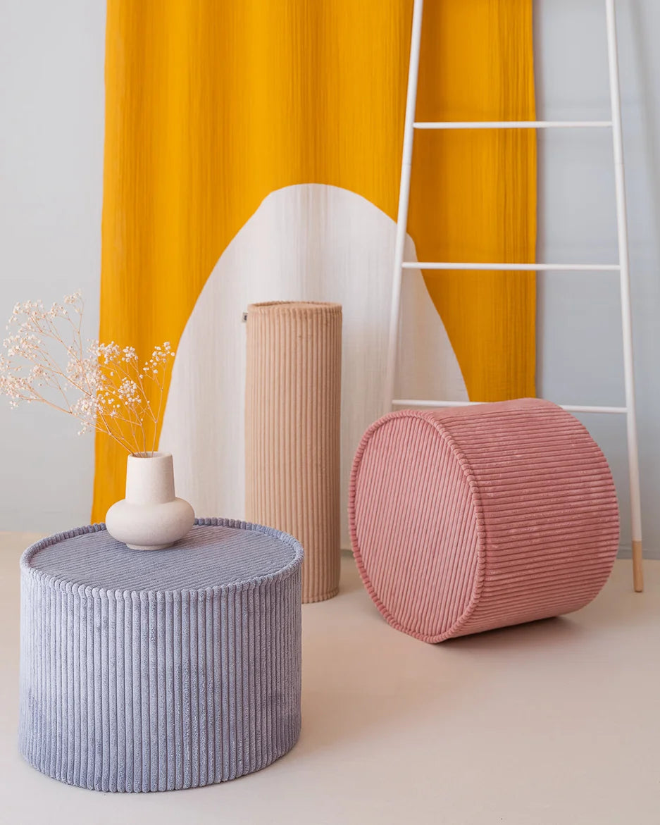 Ronde ribstof poef | Ø 39.5 cm | Pink mousse