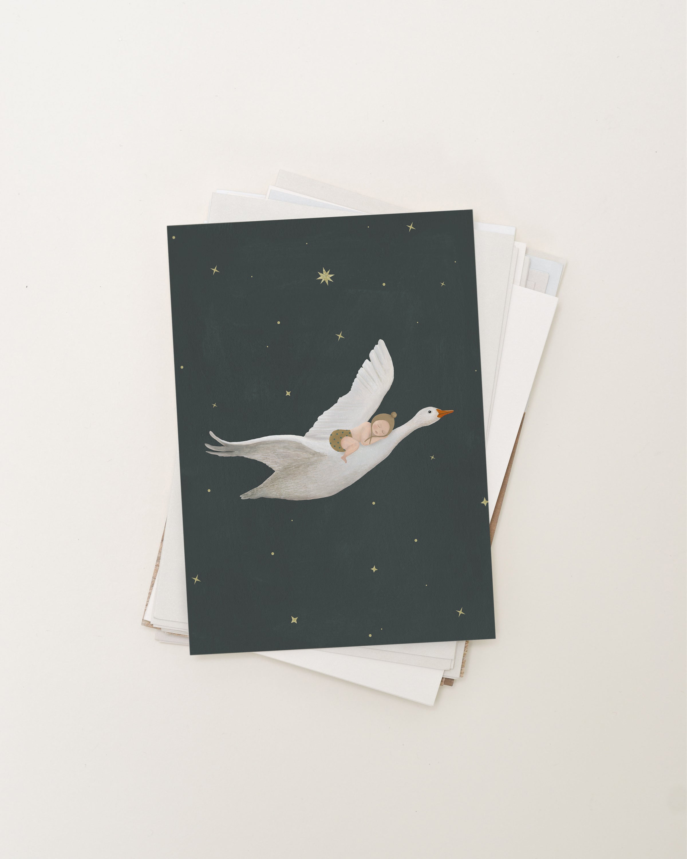 Enkele kaart | Gans met baby | Donker