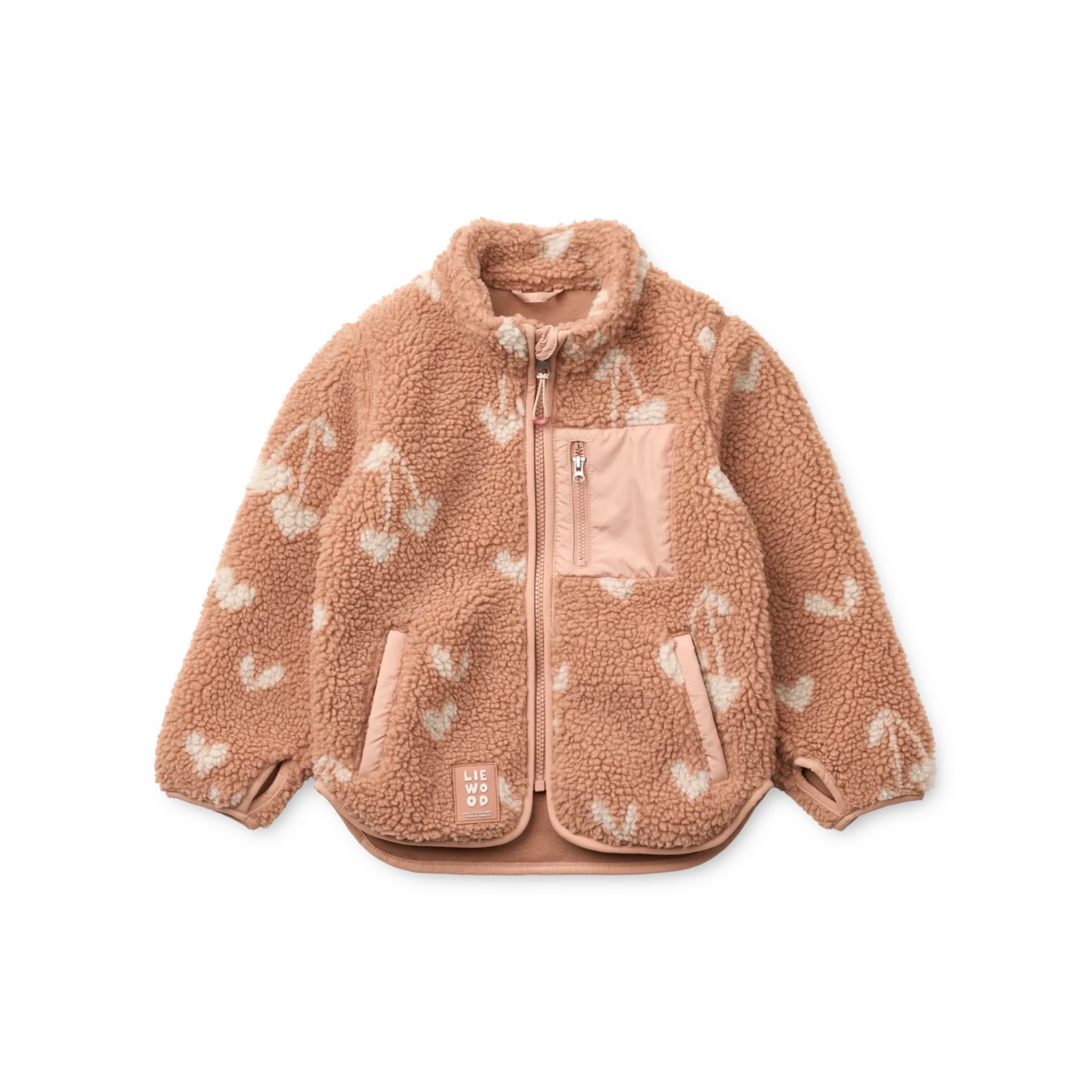 Heerlijk zacht en knuffelig teddy jasje in een warme roze tint en met hartjes