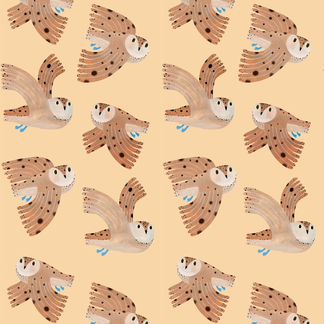 Behang owl | 100 x 320 cm | Cream | Aniek Bartels