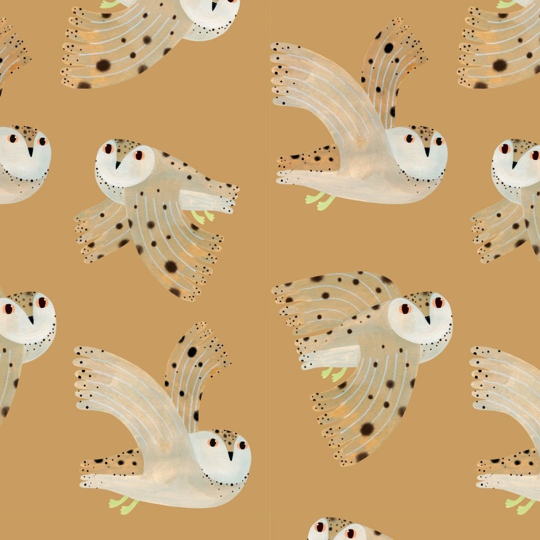 Behangstaal | Owl | Dusty yellow