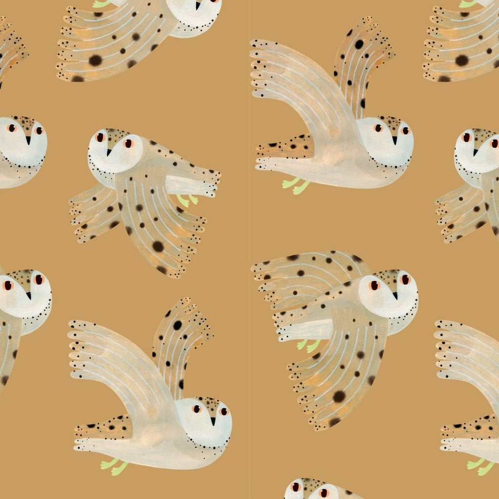 Behang | Owl | 100 x 270 cm | Dusty yellow