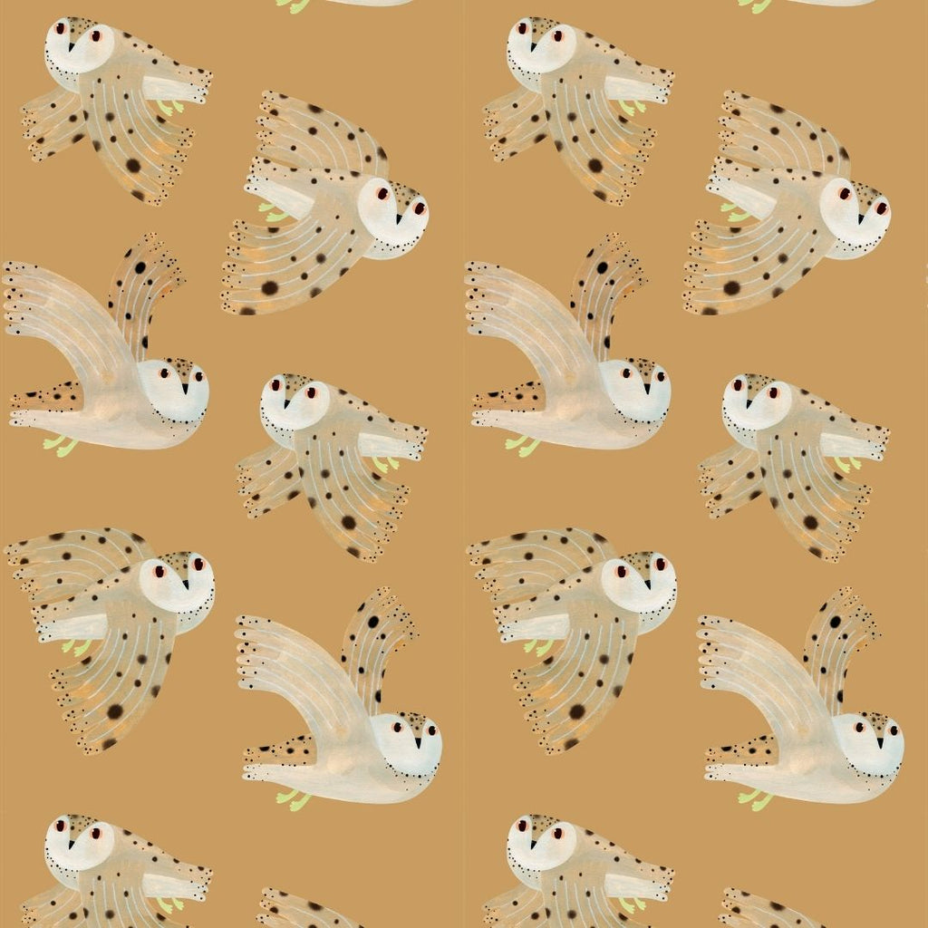 Behang | Owl | 100 x 320 cm | Dusty yellow