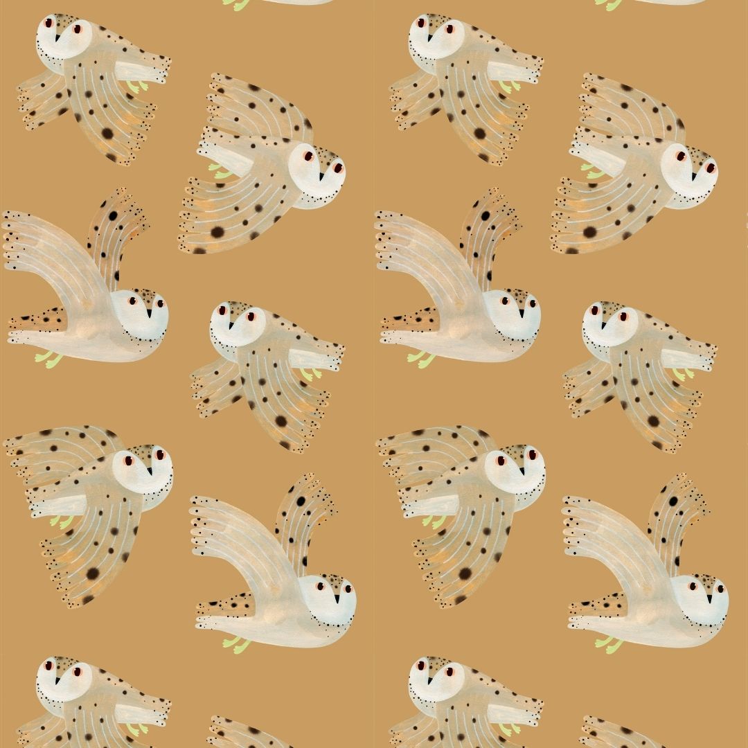 Behang owl | 100 x 320 cm | Dusty yellow | Aniek Bartels