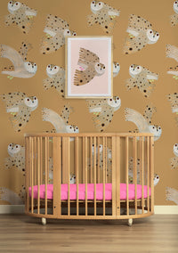 Behang owl | 100 x 320 cm | Dusty yellow | Aniek Bartels