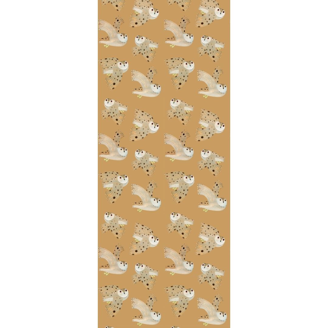 Behang owl | 100 x 320 cm | Dusty yellow | Aniek Bartels