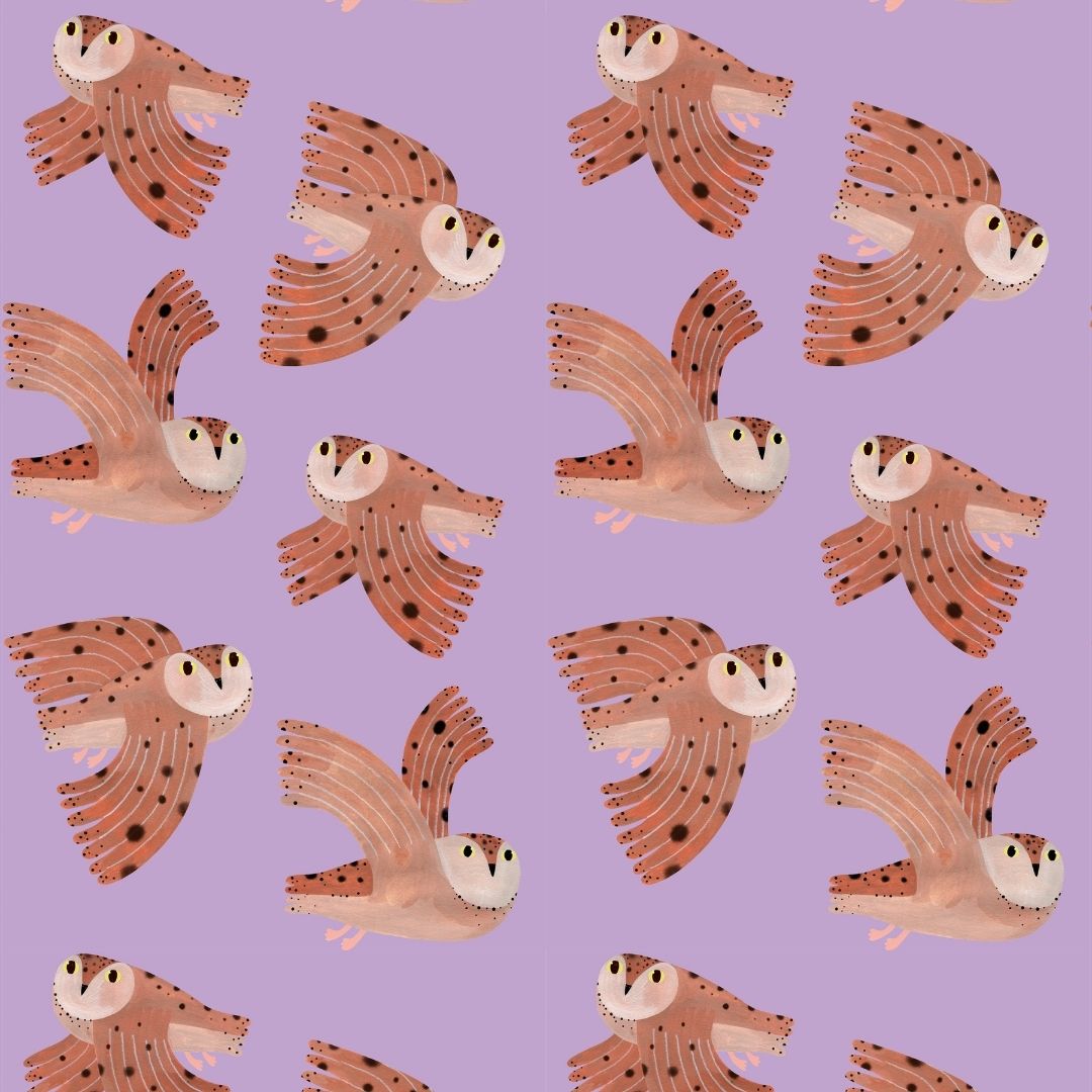 Behang owl | Lila | Aniek Bartels