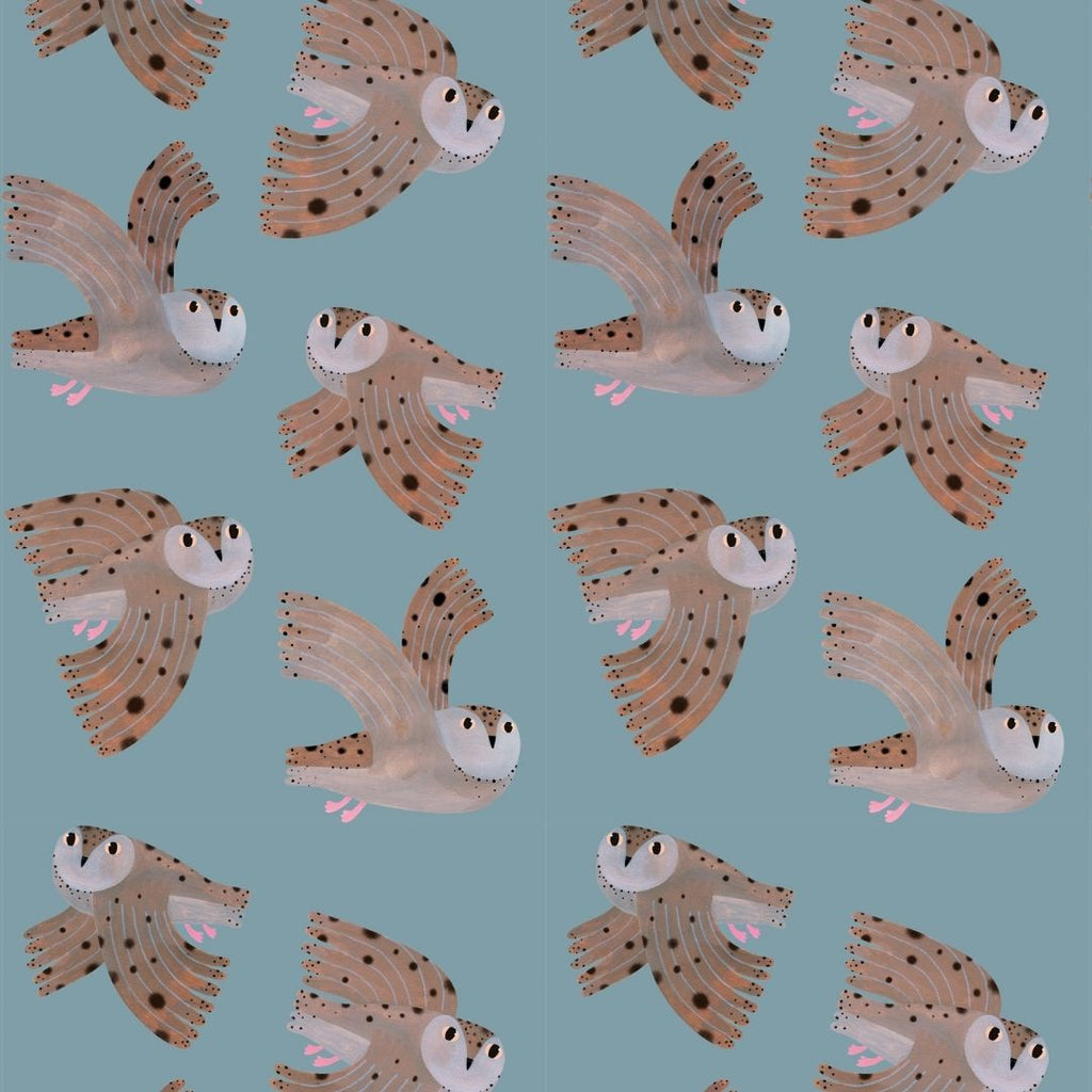 Behangstaal | Owl | Sky blue
