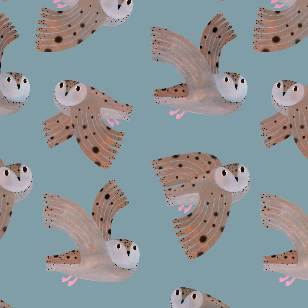 Behangstaal owl | Sky blue | Aniek Bartels