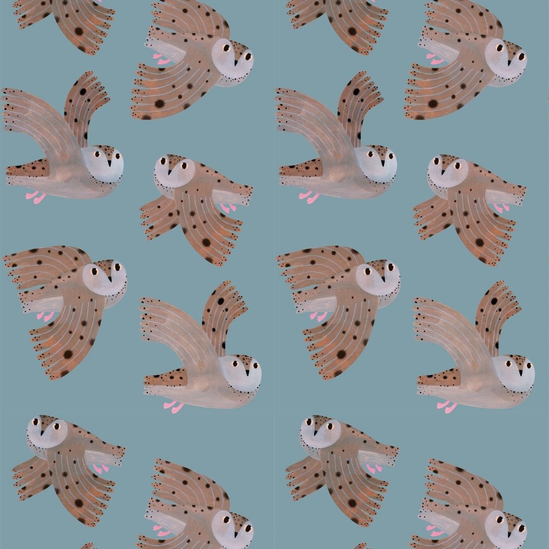 Behang | Owl | 100 x 270 cm | Sky blue