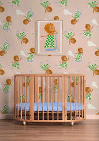 Behangstaal | Skating lion | Roze & groen