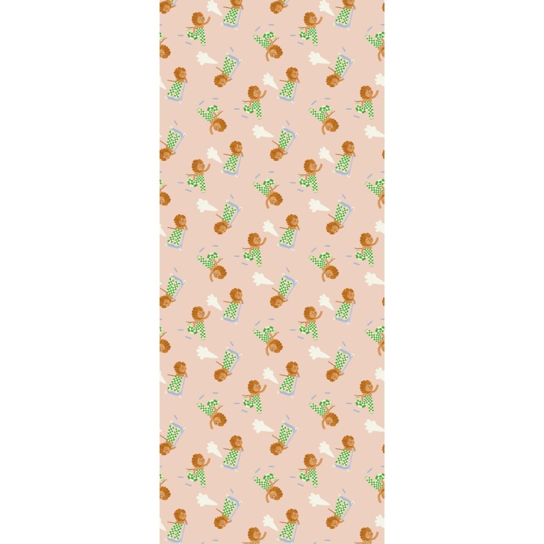 Behang | Skating lion | 100 x 320 cm | Roze & groen