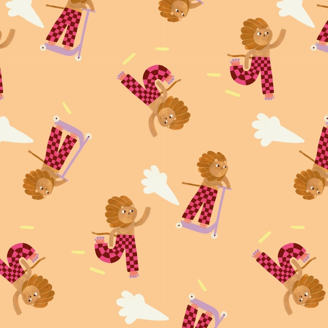 Behangstaal | Skating lion | Peach & pink