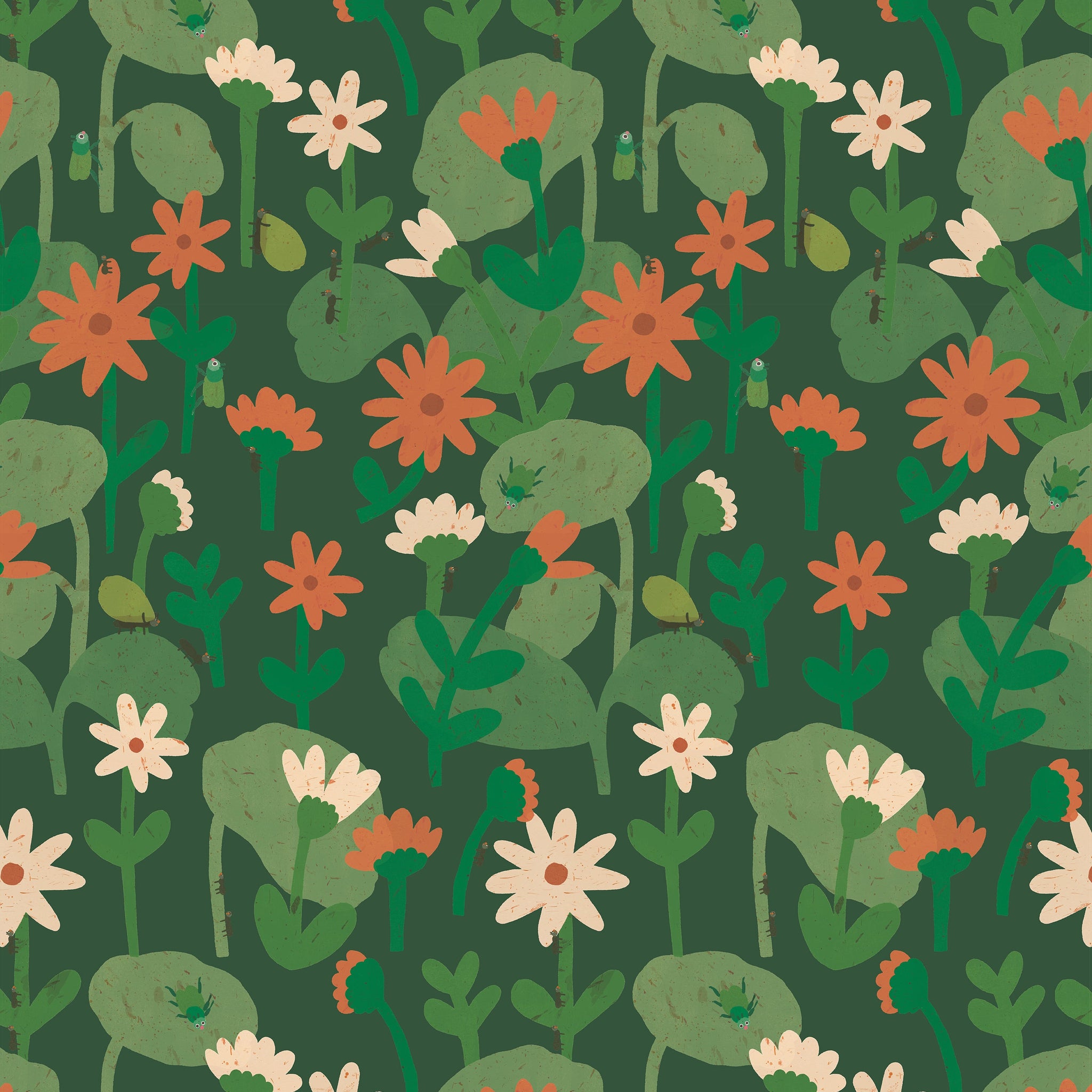 Behang | Blooming daisies | 100 x 320 cm | Forest green