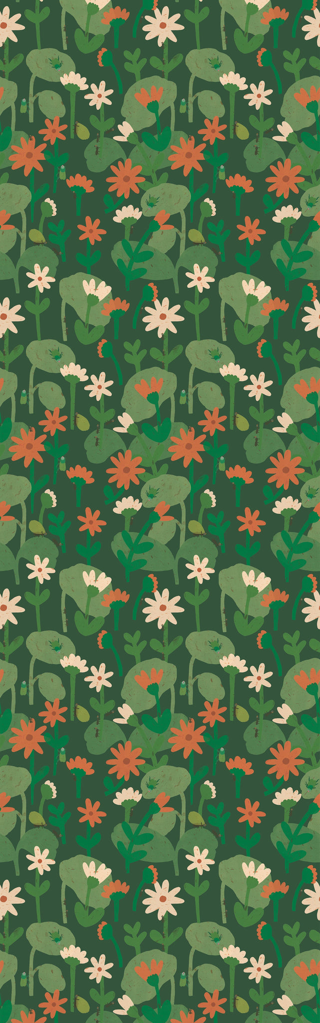 Behang | Blooming daisies | 100 x 320 cm | Forest green